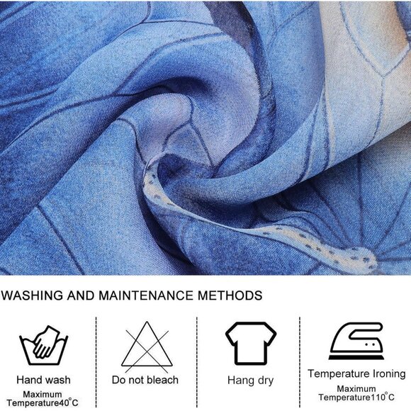 Women's Blue Fashion Lightweight Head Scarf Floral Print Chiffon Scarves - Picture 4 of 7